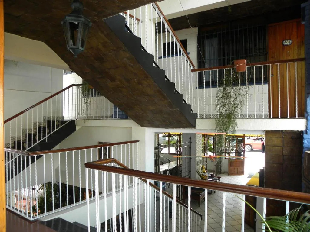 Open-air interior corridors at Hotel Arcos